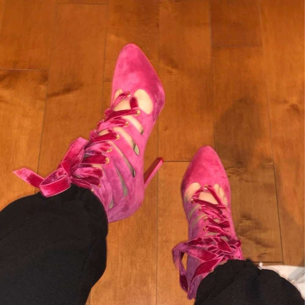 Elegant Pink Lace-Up Women's Heels